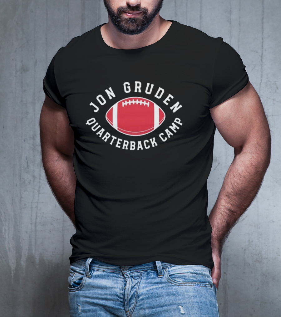 Jon Gruden Quarterback Camp Red Football Emblem T-Shirt