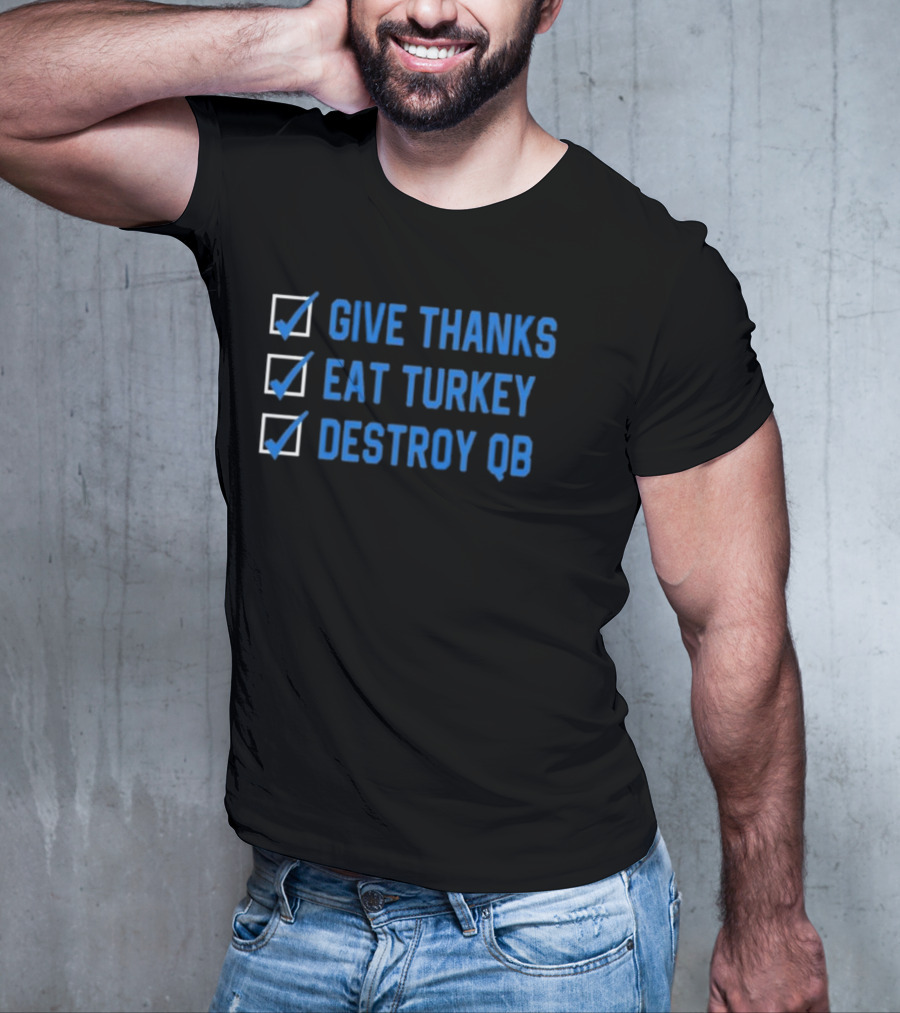 Mama DJ Reader Checklist Give Thanks Eat Turkey Destroy QB T-Shirt
