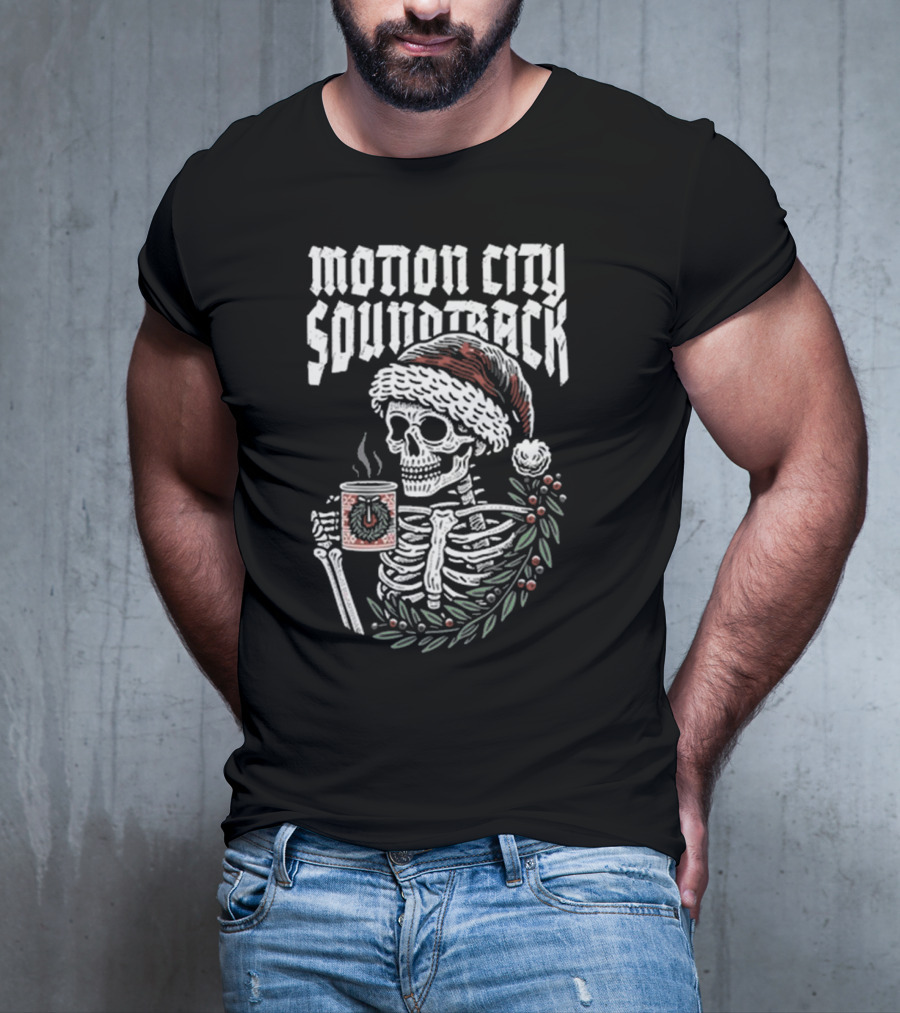 Motion City Soundtrack Skeleton Santa Hat Hot Cocoa Christmas T-Shirt