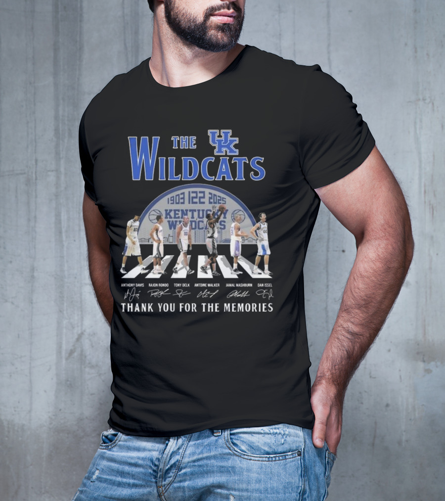 The Kentucky Wildcats 1903-2025 Signatures Thank You For The Memories Anthony Davis Rajon Rondo Tony Delk Antoine Walker Jamal Mashburn Dan Issel T-Shirt