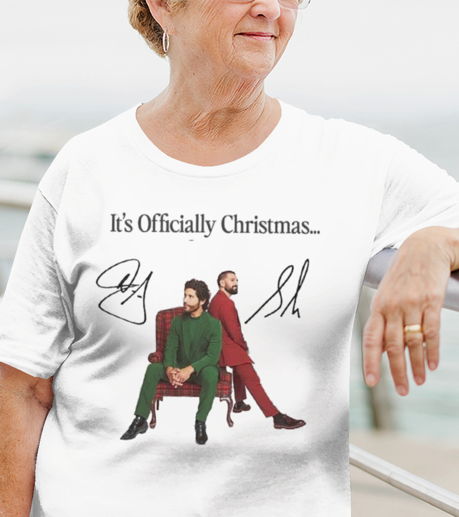Dan And Shay It's Officially Christmas Signatures Plaid Chair Suits T-Shirt