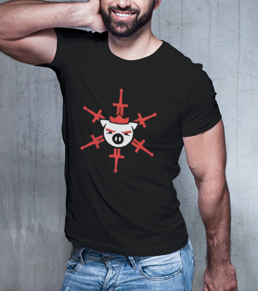 Technoblade Swordflake Pig Crown With Red Crossed Swords T-Shirt