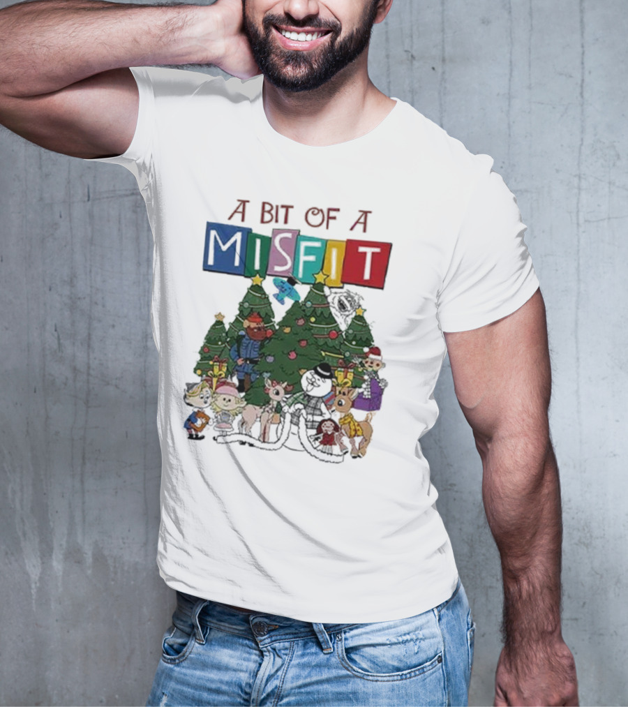 A Bit Of A Misfit Rudolph The Red Nosed Reindeer Christmas Characters With Trees T-Shirt