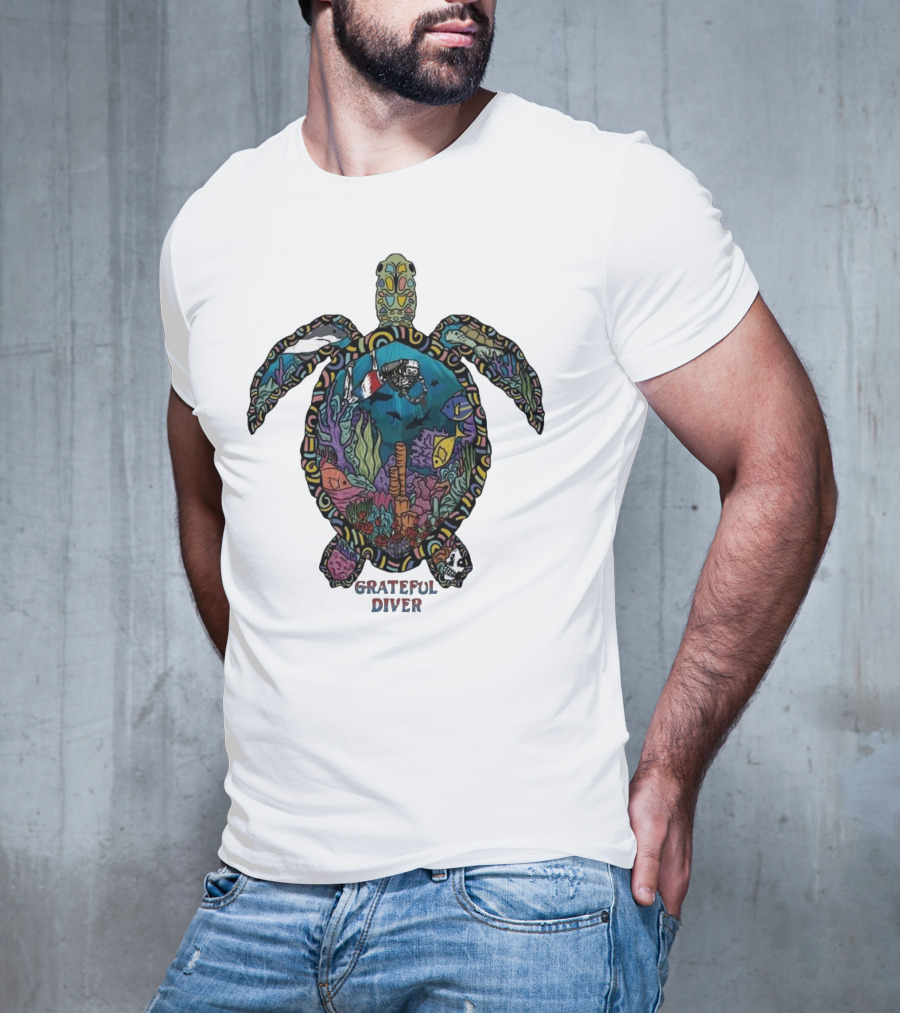 Grateful Diver Psychedelic Turtle Underwater Exploration UV T-Shirt