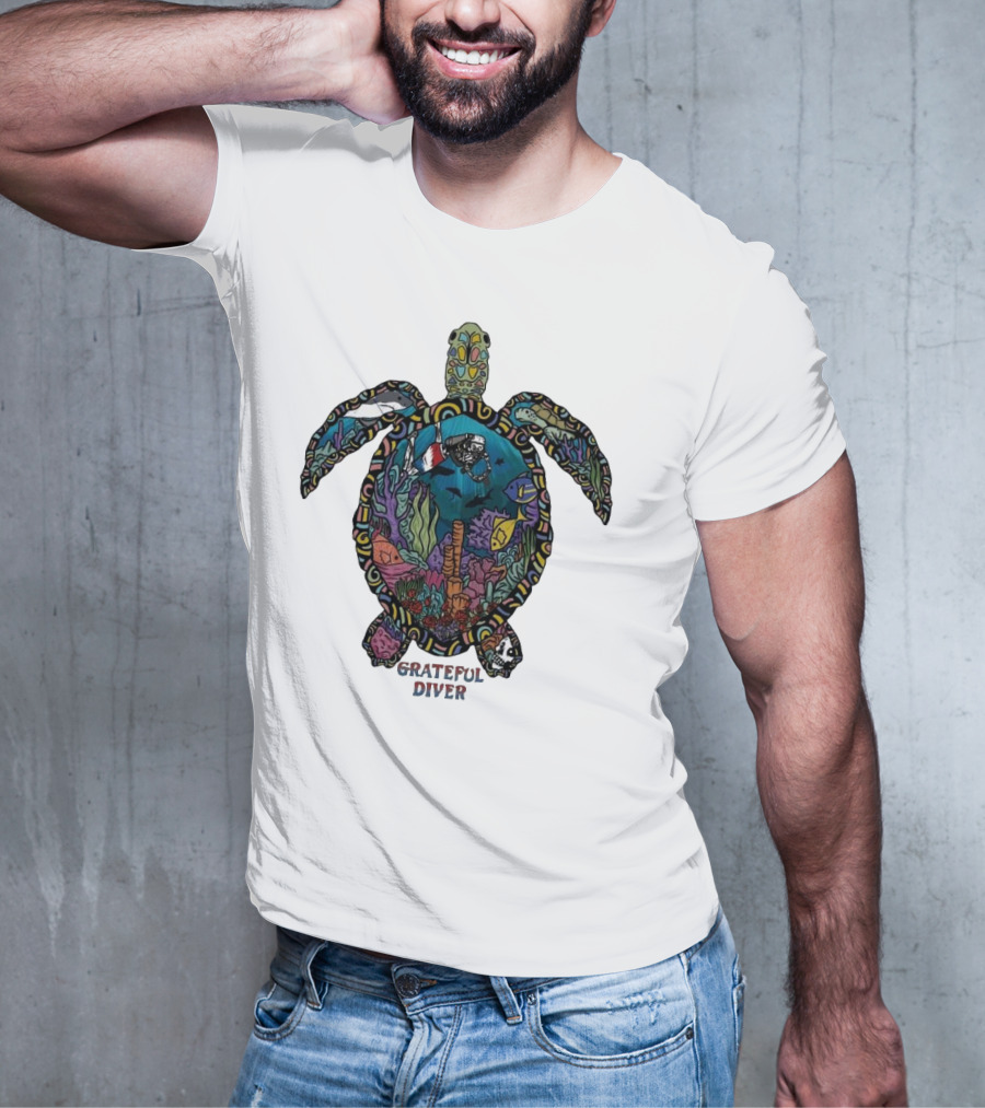 Grateful Diver Psychedelic Turtle Underwater Exploration UV T-Shirt