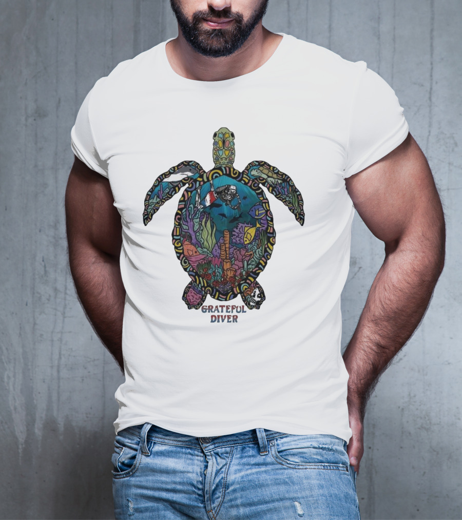 Grateful Diver Psychedelic Turtle Underwater Exploration UV T-Shirt