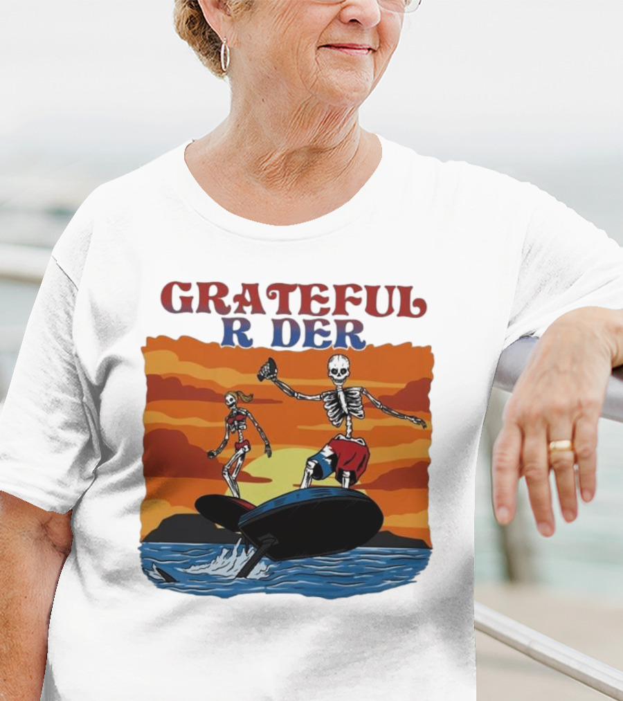 Grateful Rider Skeletons Surfing Sunset E-foil Adventure T-Shirt