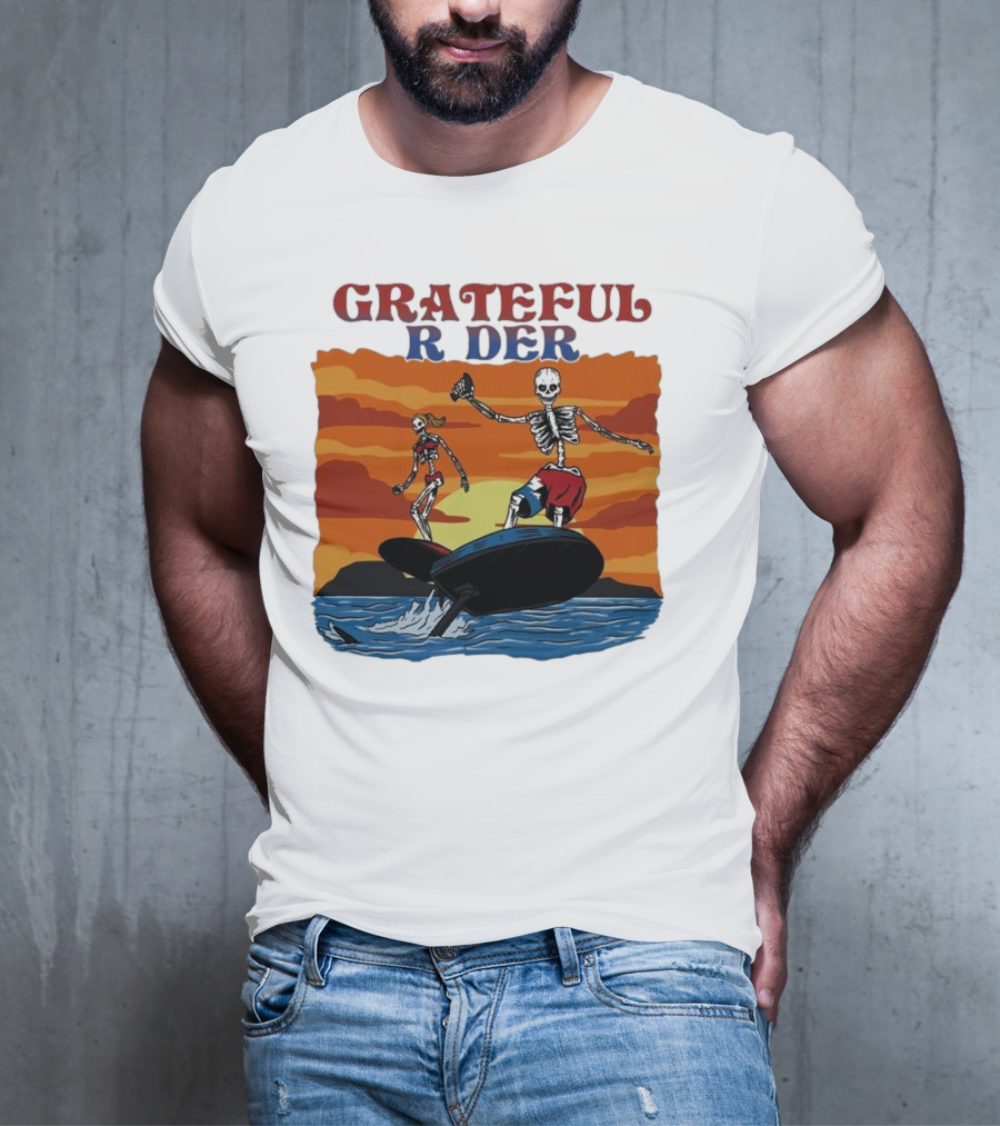 Grateful Rider Skeletons Surfing Sunset E-foil Adventure T-Shirt