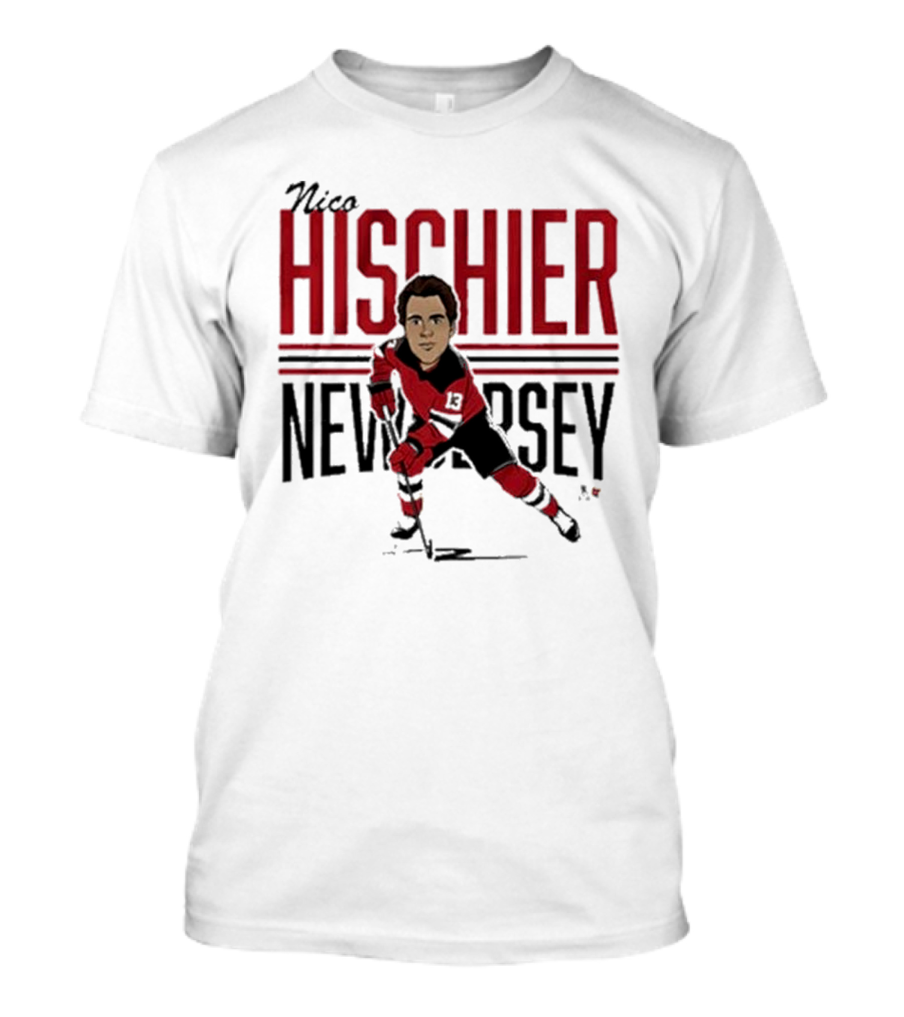 Nico Hischier New Jersey Center Ice Caricature T-Shirt