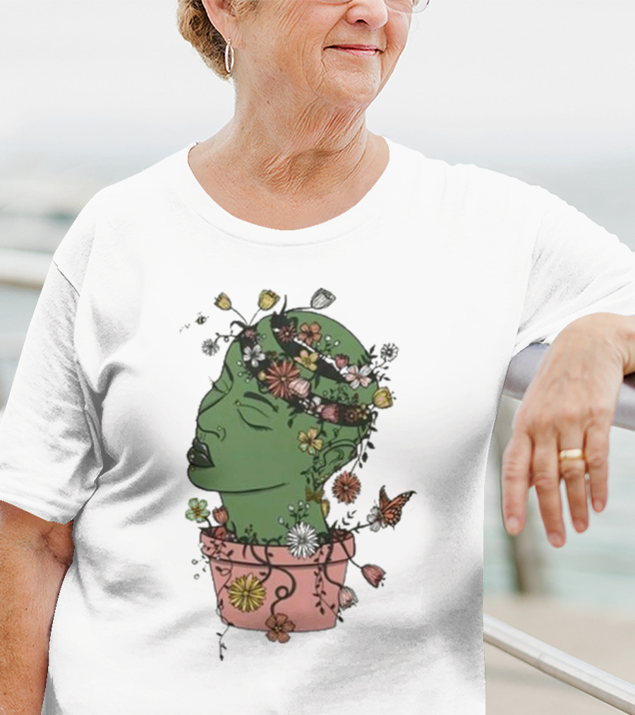Outgrow Yourself Botanical Head With Flowers And Butterflies T-Shirt