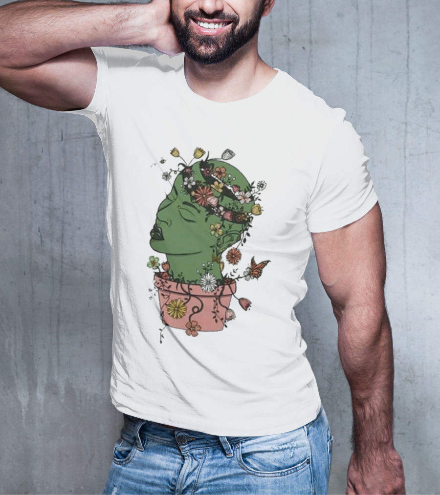 Outgrow Yourself Botanical Head With Flowers And Butterflies T-Shirt
