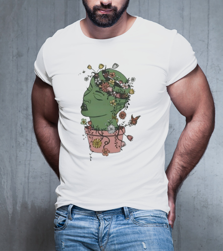 Outgrow Yourself Botanical Head With Flowers And Butterflies T-Shirt