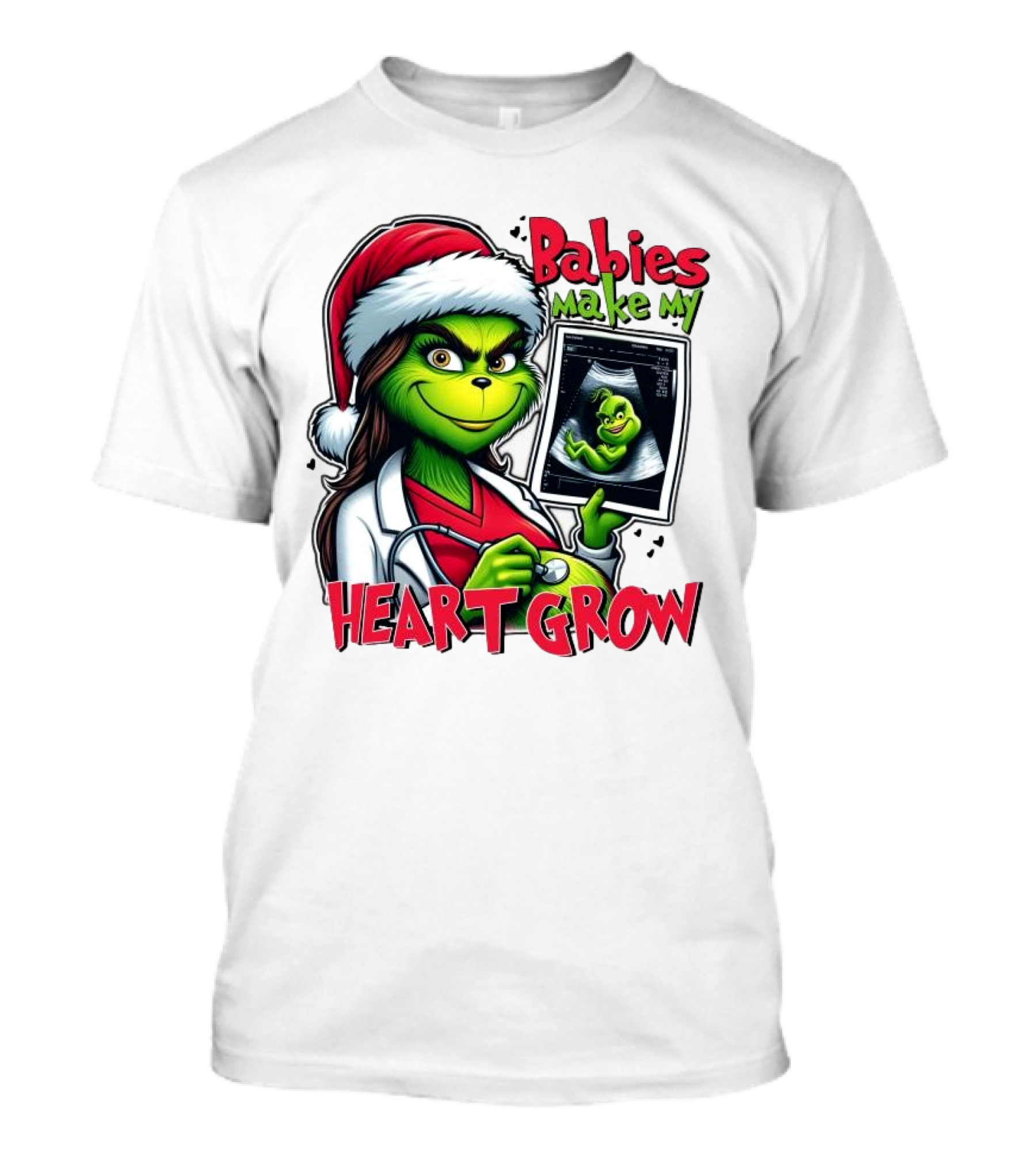 Babies Make My Heart Grow Grinch Christmas Ultrasound T-Shirt