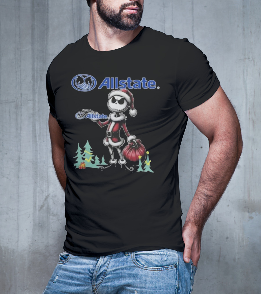 Santa Jack Skellington Allstate Merry Christmas T-Shirt
