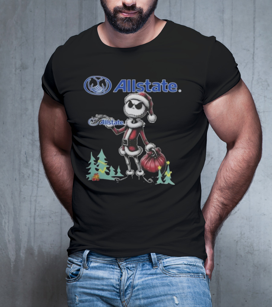 Santa Jack Skellington Allstate Merry Christmas T-Shirt