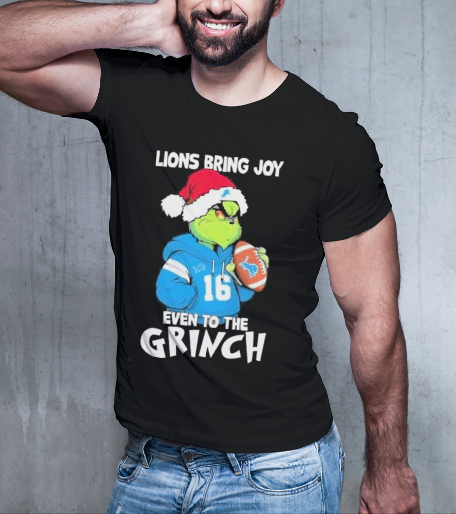 Detroit Lions Bring Joy Even To The Grinch Christmas Santa Football T-Shirt