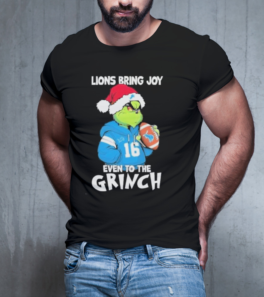 Detroit Lions Bring Joy Even To The Grinch Christmas Santa Football T-Shirt