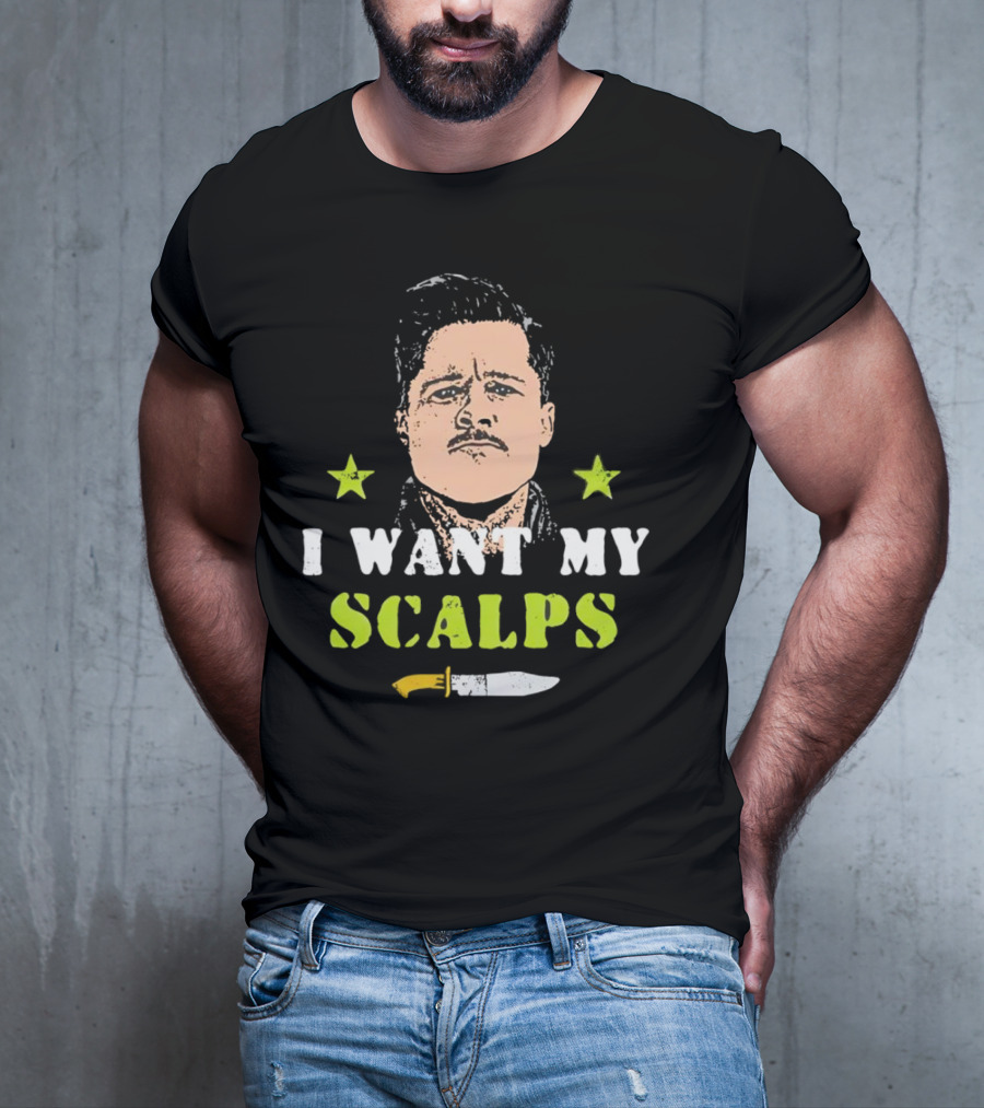 Aldo Raine I Want My Scalps Knife Stars T-Shirt