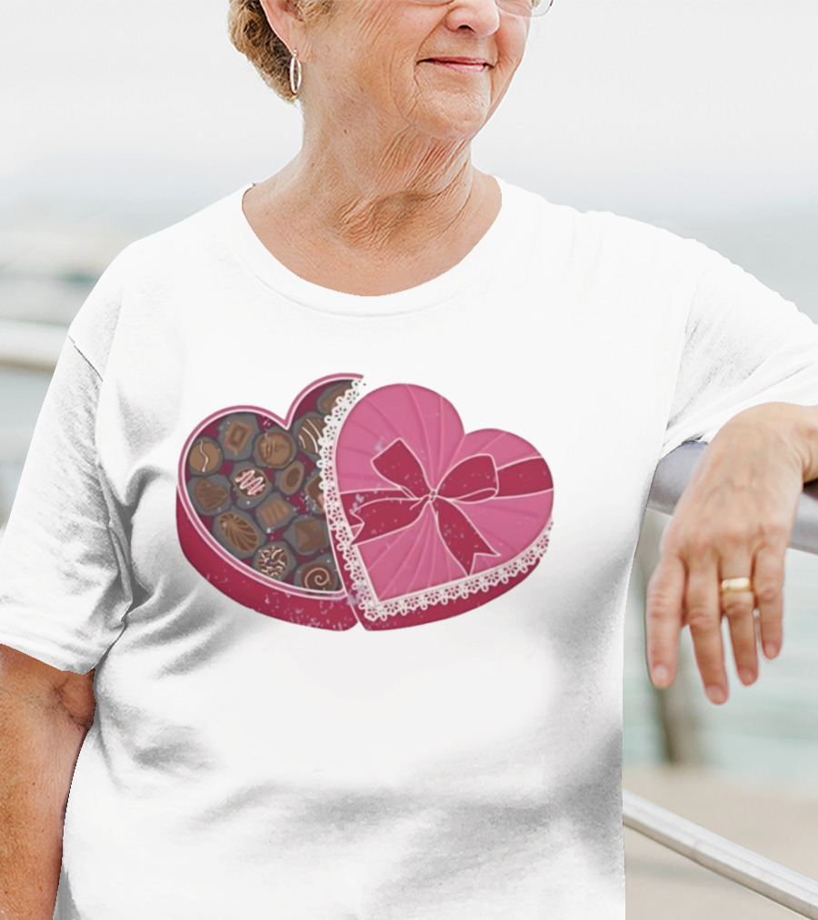 Heart Shaped Box Of Chocolates With Lace And Bow T-Shirt