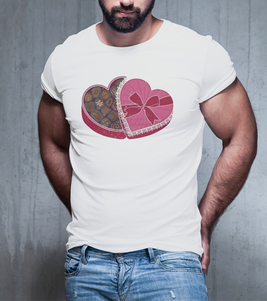 Heart Shaped Box Of Chocolates With Lace And Bow T-Shirt