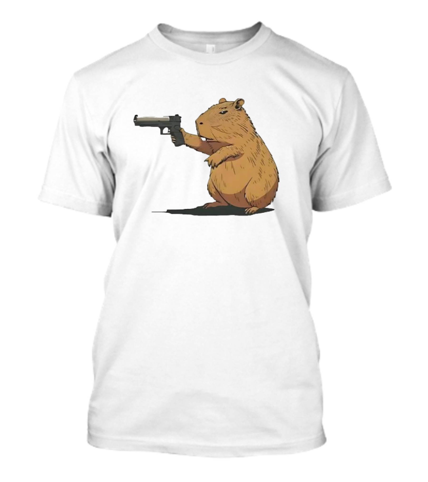 Capybara Holding a Gun in a Humorous Pose T-Shirt 