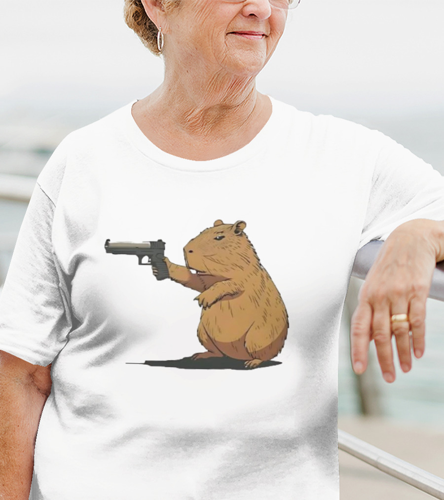 Capybara Holding A Gun In A Humorous Pose T-Shirt