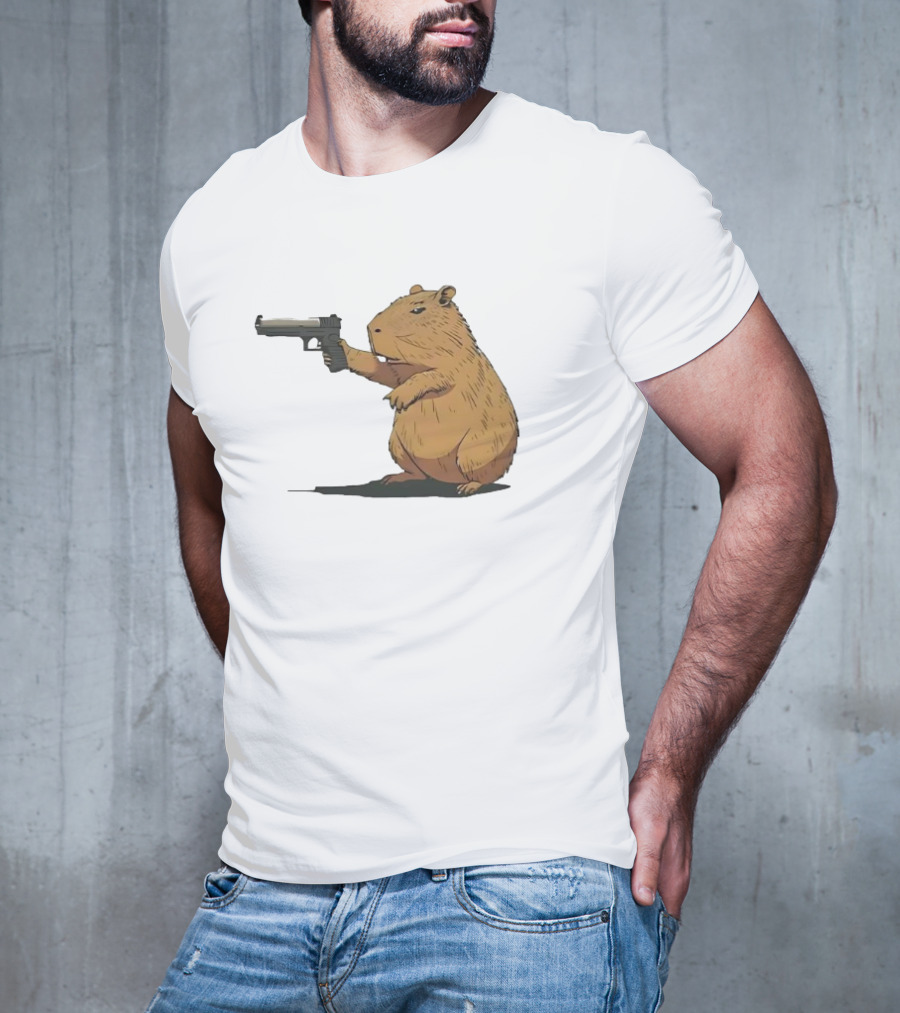 Capybara Holding A Gun In A Humorous Pose T-Shirt