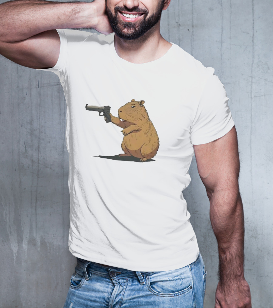 Capybara Holding A Gun In A Humorous Pose T-Shirt