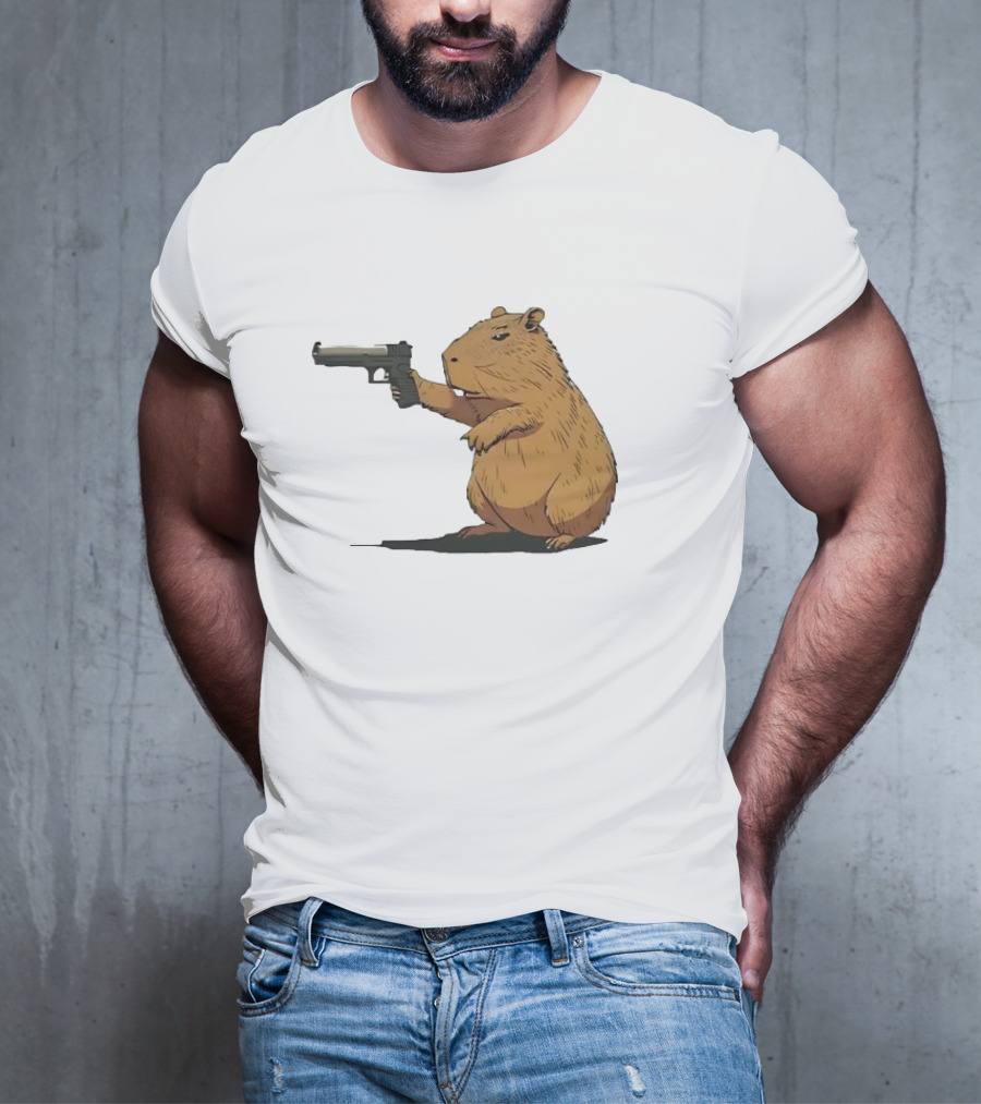 Capybara Holding A Gun In A Humorous Pose T-Shirt
