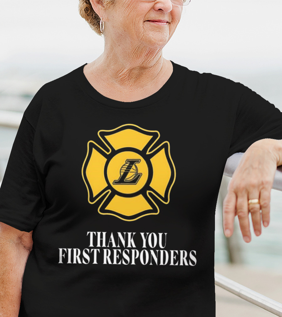 Los Angeles Lakers Thank You First Responders Firefighter Emblem T-Shirt