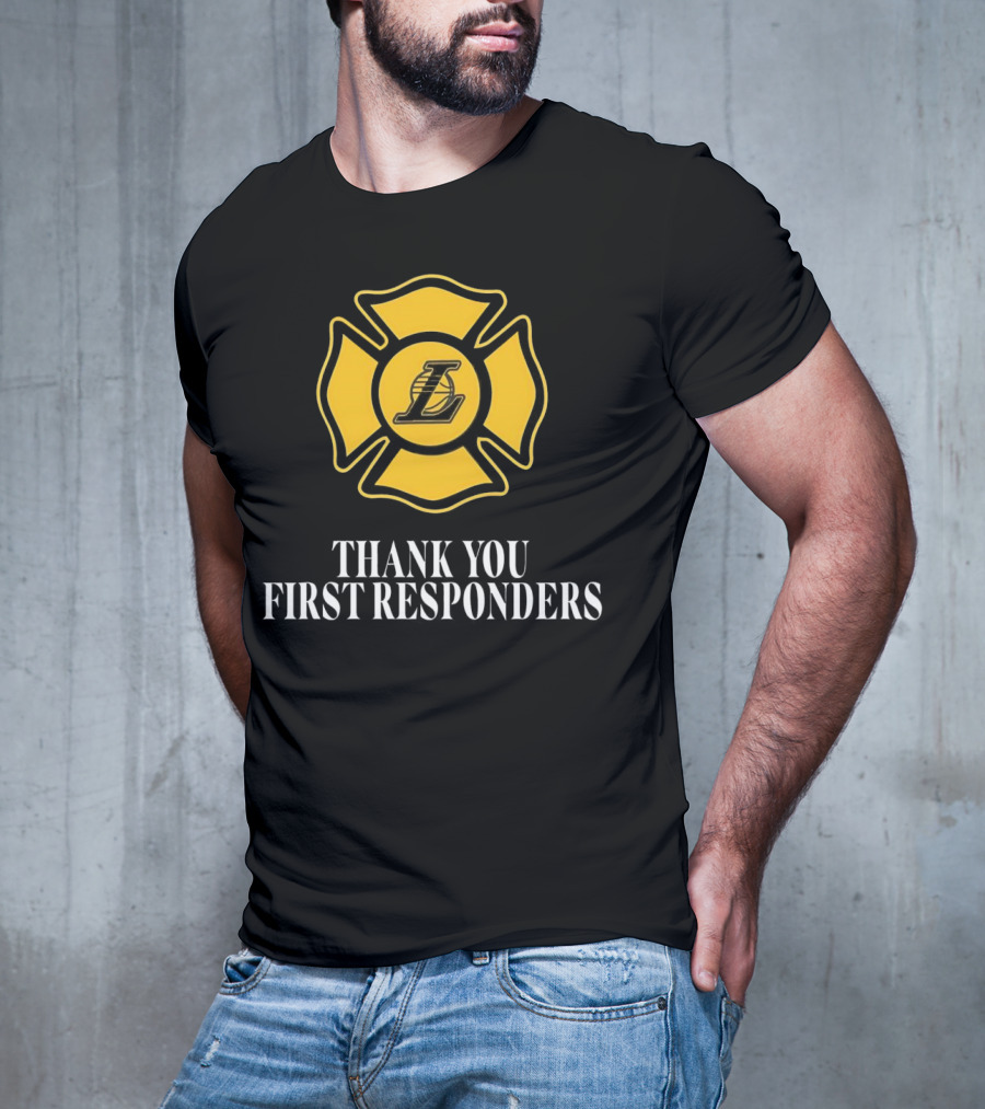 Los Angeles Lakers Thank You First Responders Firefighter Emblem T-Shirt
