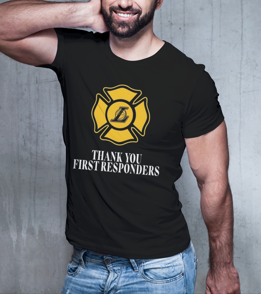 Los Angeles Lakers Thank You First Responders Firefighter Emblem T-Shirt
