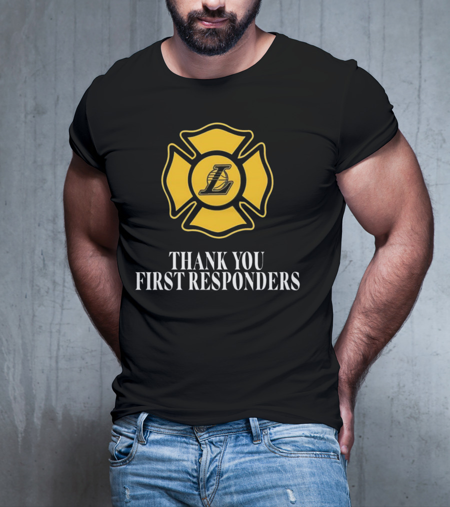 Los Angeles Lakers Thank You First Responders Firefighter Emblem T-Shirt