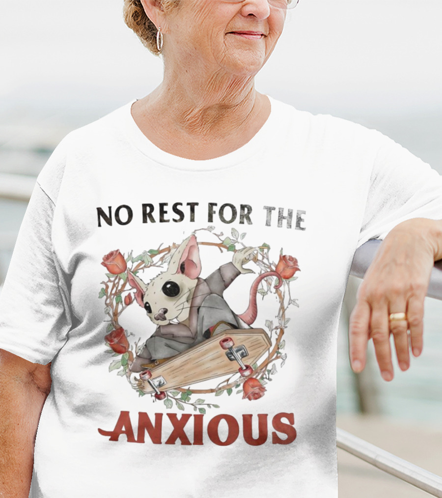 No Rest For The Anxious Rat In A Suit With Roses And Skateboard Coffin T-Shirt