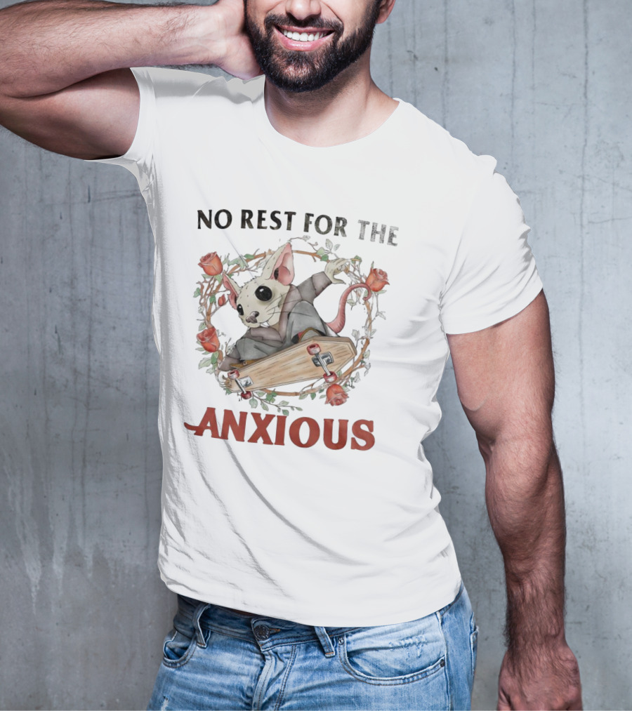 No Rest For The Anxious Rat In A Suit With Roses And Skateboard Coffin T-Shirt