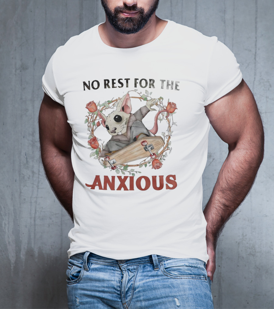 No Rest For The Anxious Rat In A Suit With Roses And Skateboard Coffin T-Shirt