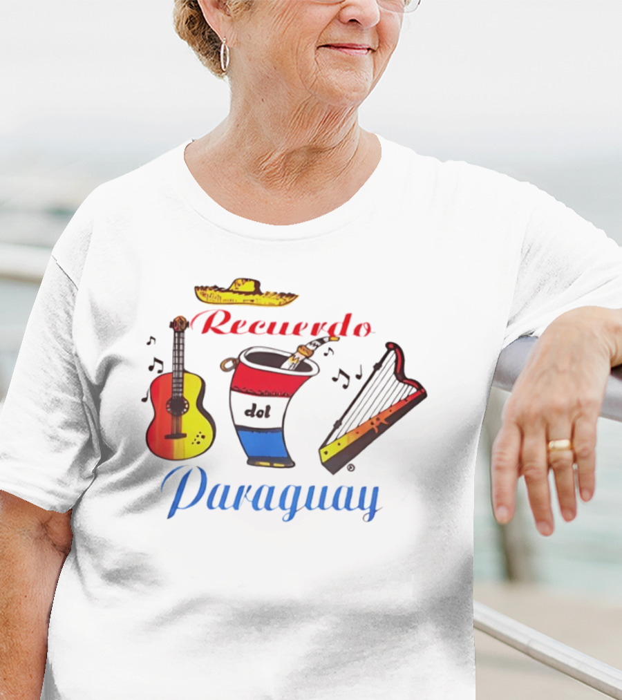 Recuerdo Del Paraguay Sombrero Guitar Mate Harp Music Notes T-Shirt