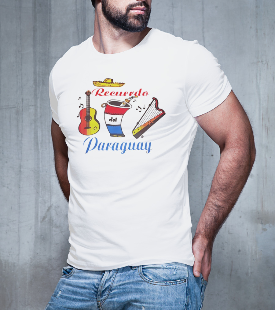 Recuerdo Del Paraguay Sombrero Guitar Mate Harp Music Notes T-Shirt
