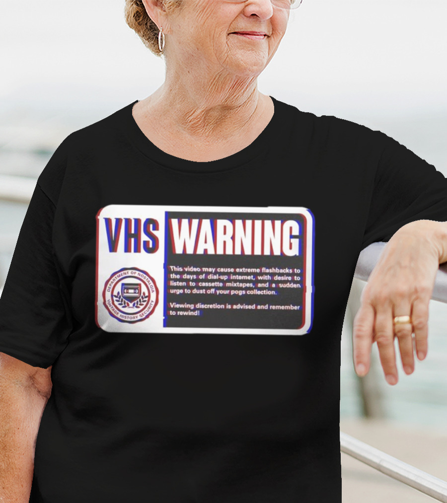 VHS Warning Retro Flashbacks Dial-up Internet Cassette Mixtapes Pogs Collection T-Shirt