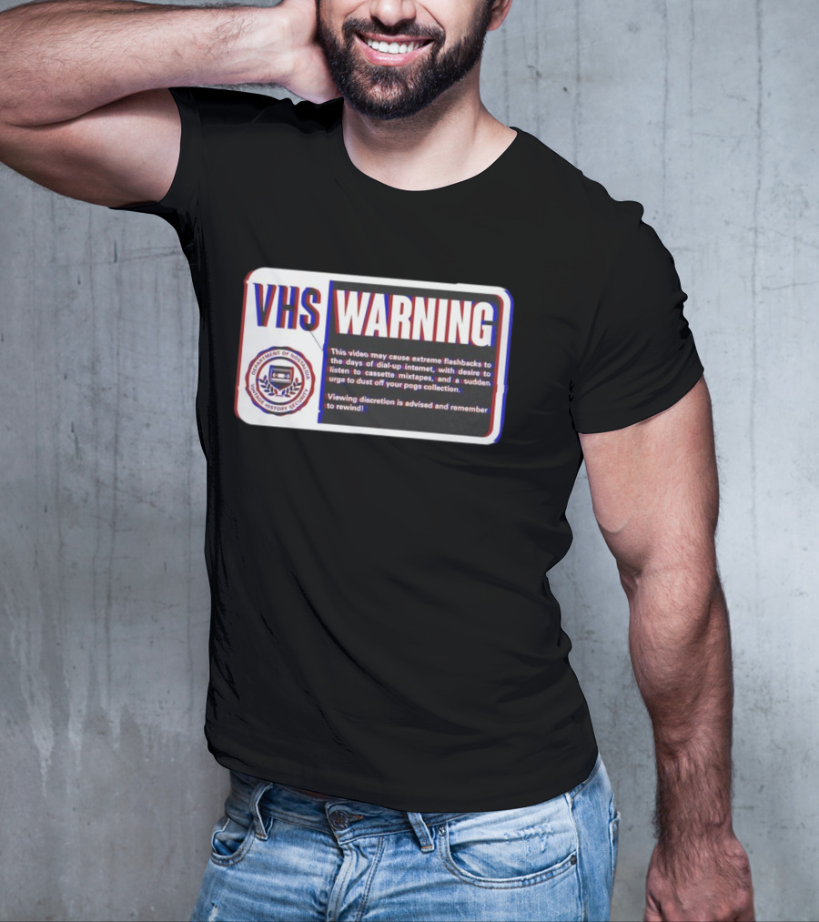 VHS Warning Retro Flashbacks Dial-up Internet Cassette Mixtapes Pogs Collection T-Shirt