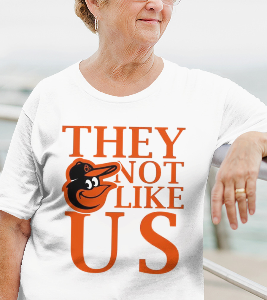 Baltimore Orioles They Not Like Us Bold Orange Text With Bird Graphic T-Shirt