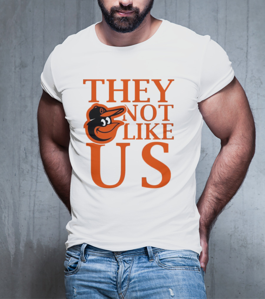 Baltimore Orioles They Not Like Us Bold Orange Text With Bird Graphic T-Shirt