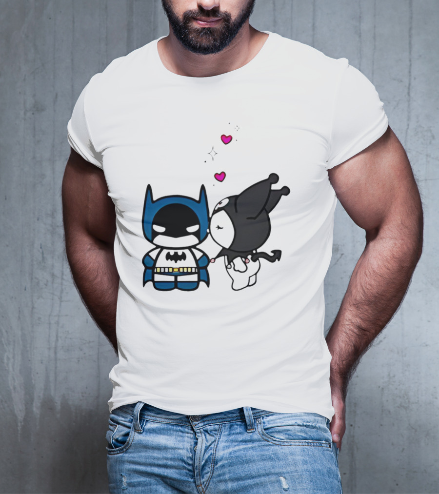 Batman Kuromi Kiss Cartoon With Hearts T-Shirt