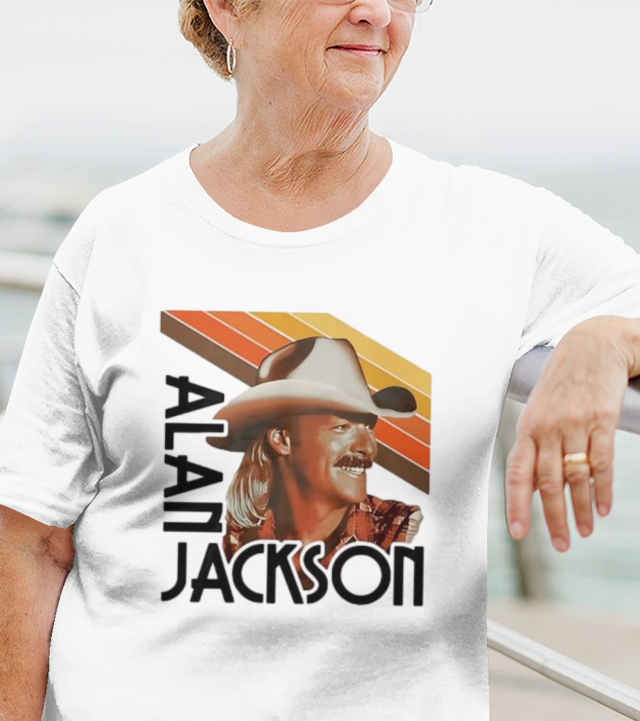 Alan Jackson Cowboy Hat Vintage Style Retro Stripes T-Shirt