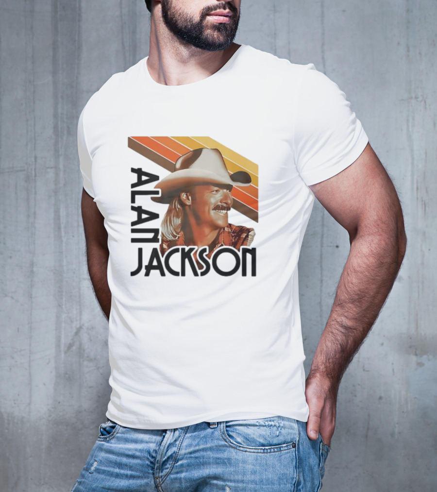 Alan Jackson Cowboy Hat Vintage Style Retro Stripes T-Shirt