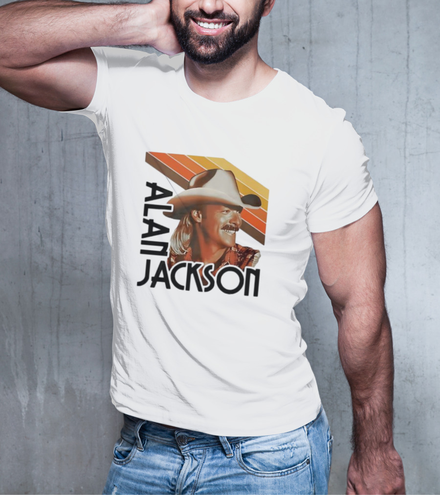 Alan Jackson Cowboy Hat Vintage Style Retro Stripes T-Shirt