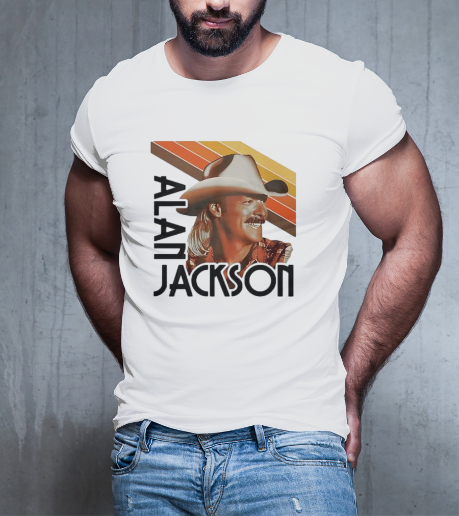Alan Jackson Cowboy Hat Vintage Style Retro Stripes T-Shirt