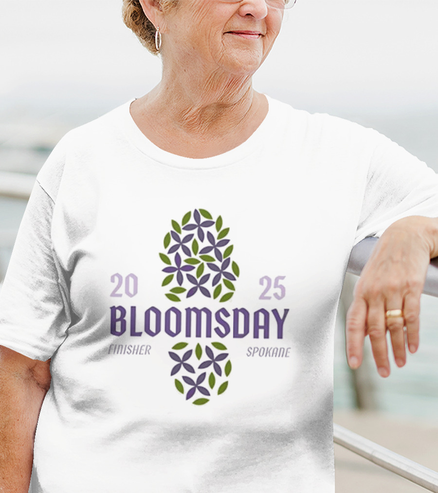 Bloomsday Finisher Spokane 2025 Footprint Leaves Floral Theme T-Shirt