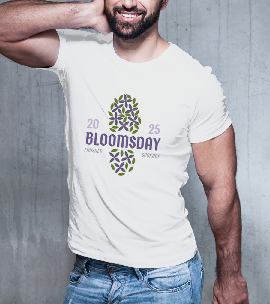 Bloomsday Finisher Spokane 2025 Footprint Leaves Floral Theme T-Shirt