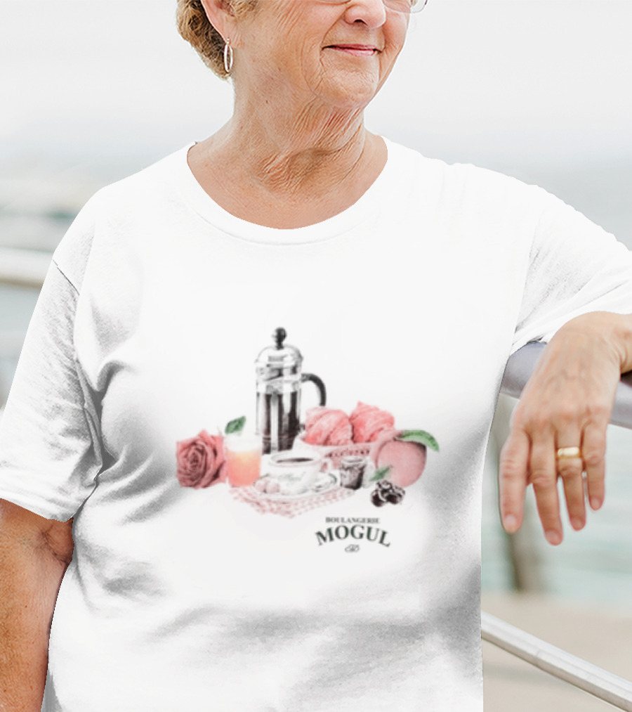 Boulangerie Mogul French Press Rose Croissant Breakfast T-Shirt